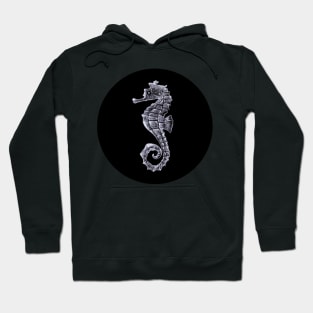 Silver Seahorse on Black Hoodie